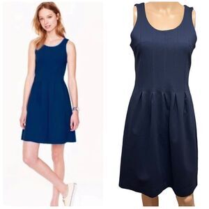 J. Crew Navy Scuba Reverse Pleats Fit & Flare Dress Sz 4